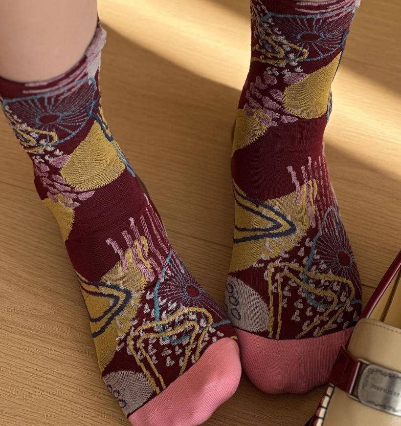 Tourtiwi, Crew Socks, Embossed Abstract Botanical