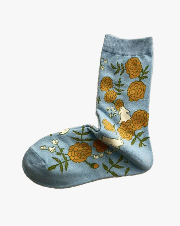 Tourtiwi, Crew Socks, Embossed Bunny and Flower