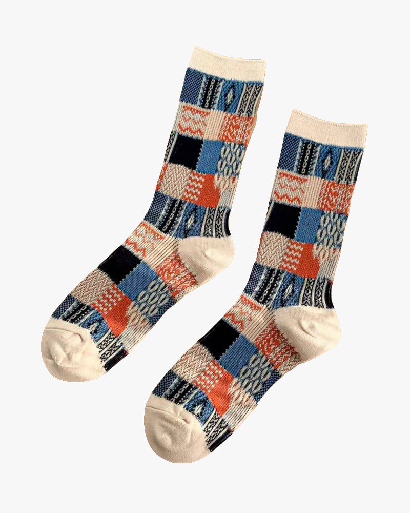 Tourtiwi, Retro Stitching Contrast, Mid-Calf Socks