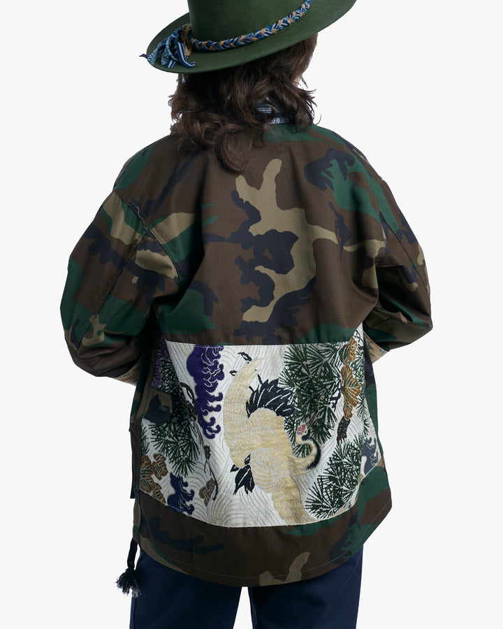 Kiriko Custom Military Jacket, Camo Patched, Blue Trim