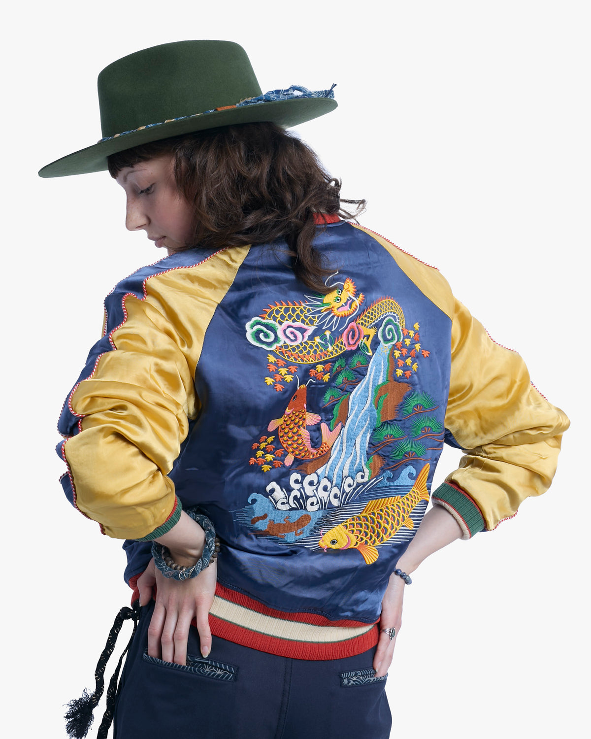 Japanese Repro Reversible Souvenir Jacket, L, Pherrow's, Blue and Gold with Dragon