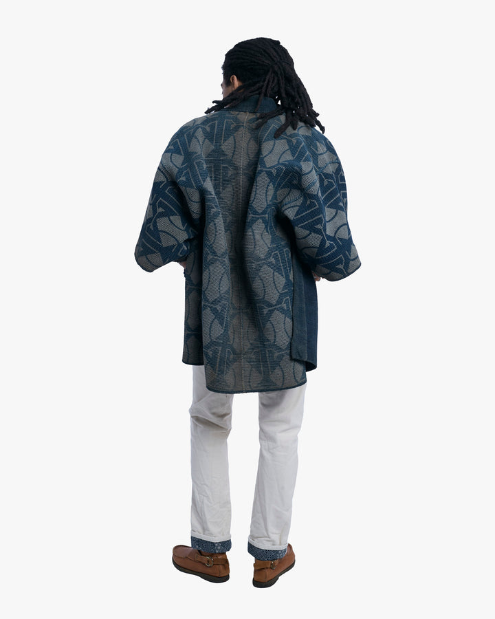 Vintage Hikeshi Robe, Fully Sashiko-Stitched, Indigo