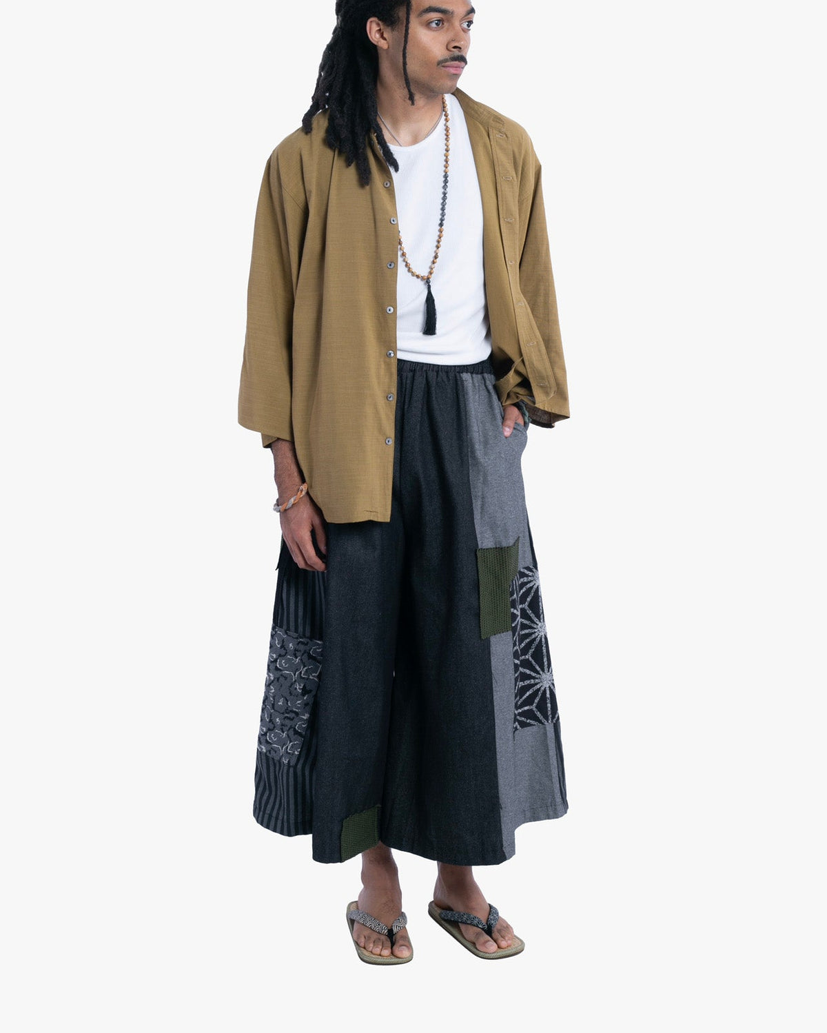 Kiriko Custom Wide Leg Pants, Black and Charcoal Patched, Ver 2