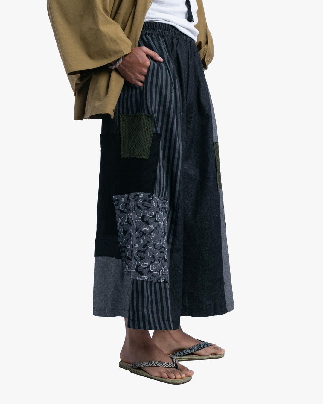 Kiriko Custom Wide Leg Pants, Black and Charcoal Patched, Ver 2