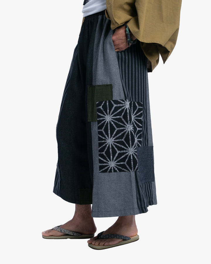Kiriko Custom Wide Leg Pants, Black and Charcoal Patched, Ver 2