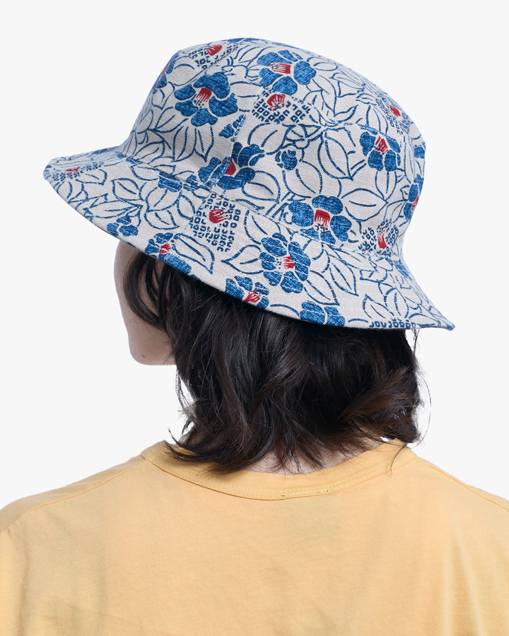 Kiriko Original Bucket Hat, Reversible Cream Tsubaki and Blue Camouflage Chambray