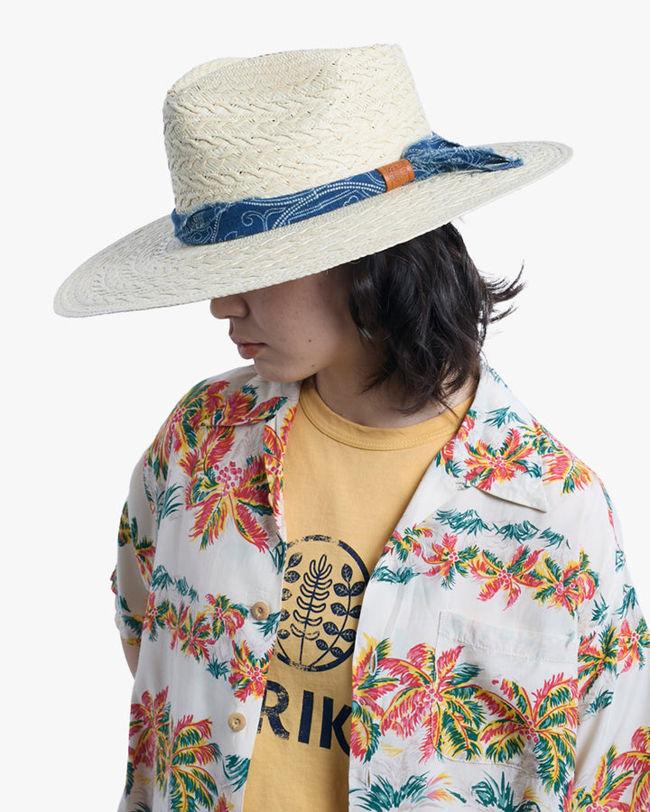 Kiriko Custom Panama Hat, Straw, Twisted Katazome, Kiku