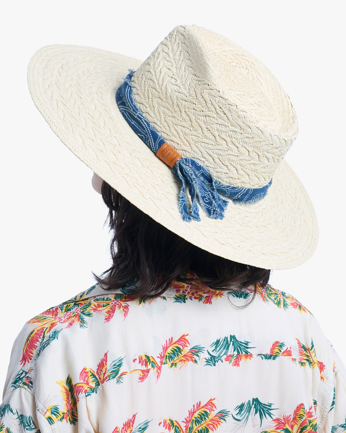 Kiriko Custom Panama Hat, Straw, Twisted Katazome, Kiku