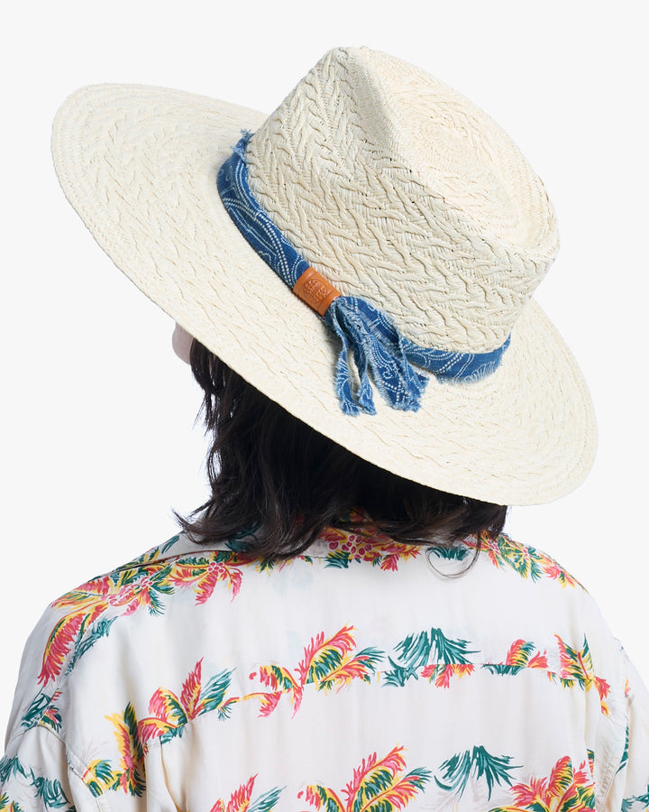 Kiriko Custom Panama Hat, Straw, Twisted Katazome, Kiku