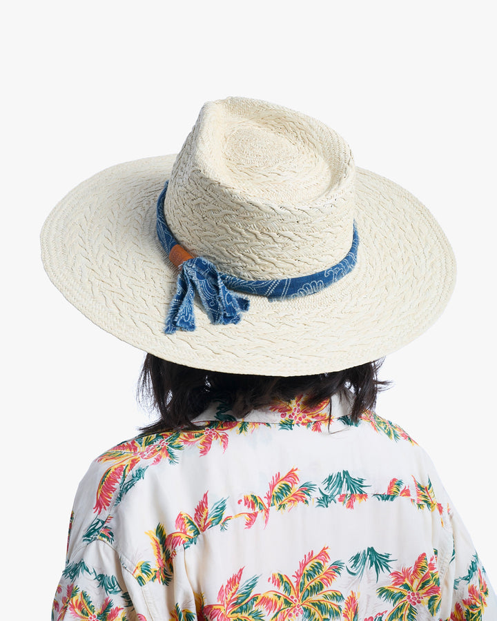 Kiriko Custom Panama Hat, Straw, Twisted Katazome, Kiku