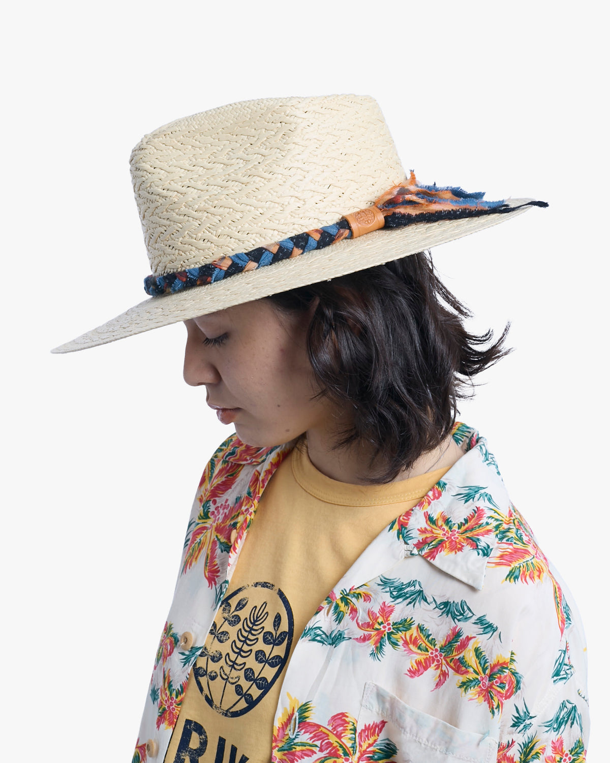 Kiriko Custom Panama Hat, Straw, Braided Katazome, Indigo and Orange