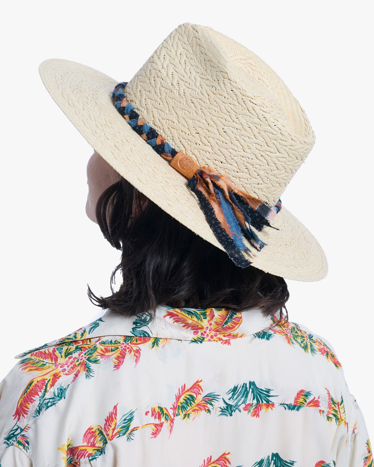 Kiriko Custom Panama Hat, Straw, Braided Katazome, Indigo and Orange