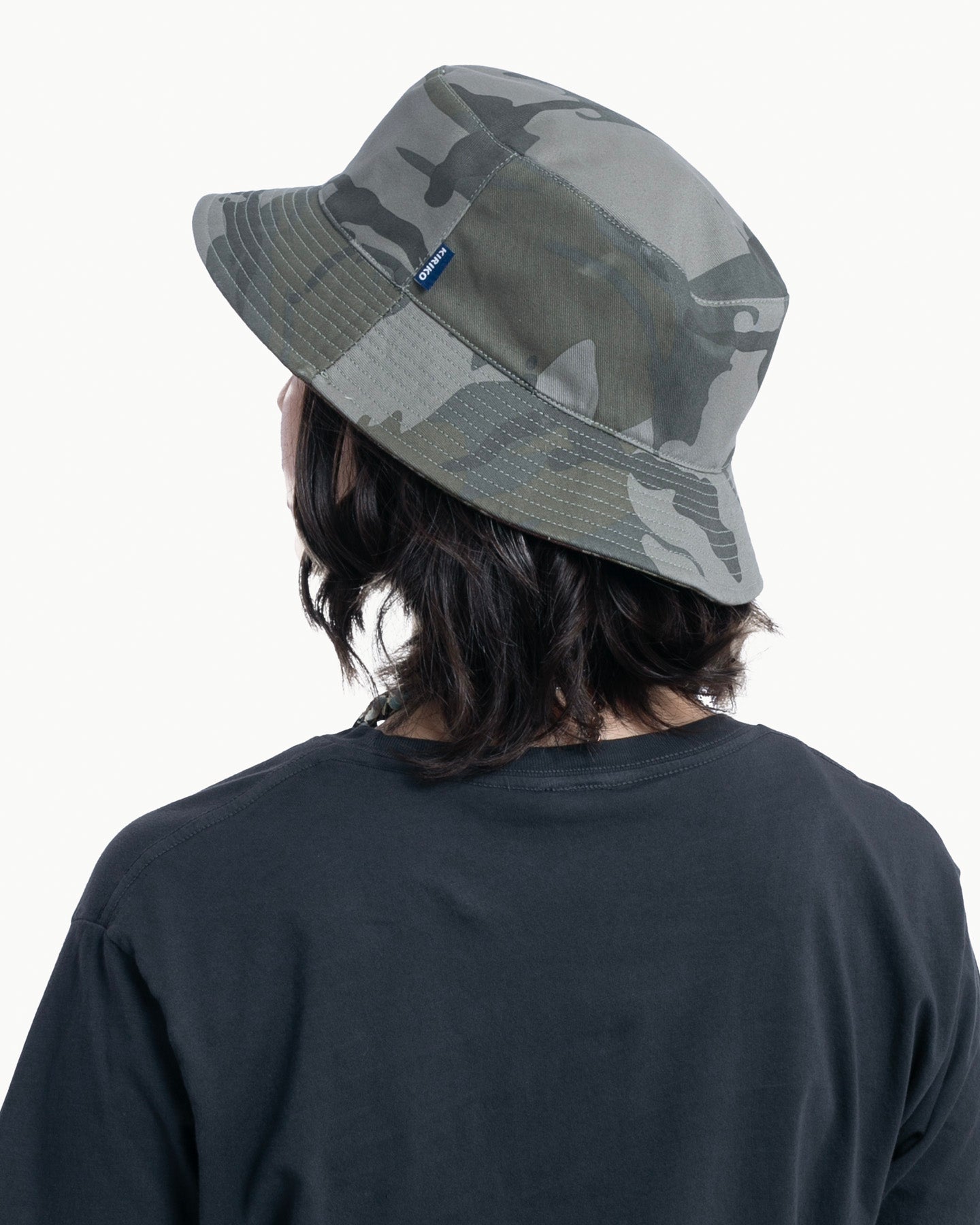 Kiriko Original Bucket Hat, Reversible Azuki and Gold Multi Patchwork with Khaki and Faded Green Camo