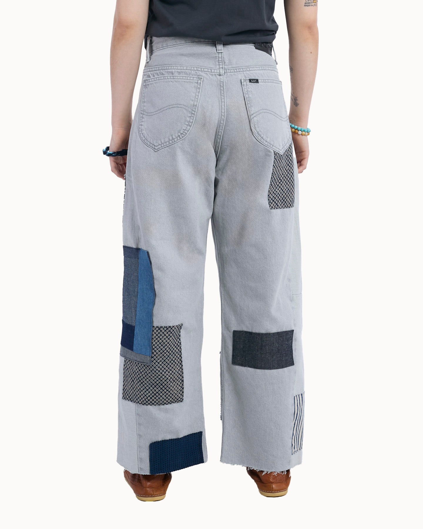 Kiriko Custom Denim Jeans, Patched Vintage Maekake and Sashi-ori, Lee's Brand, Gray