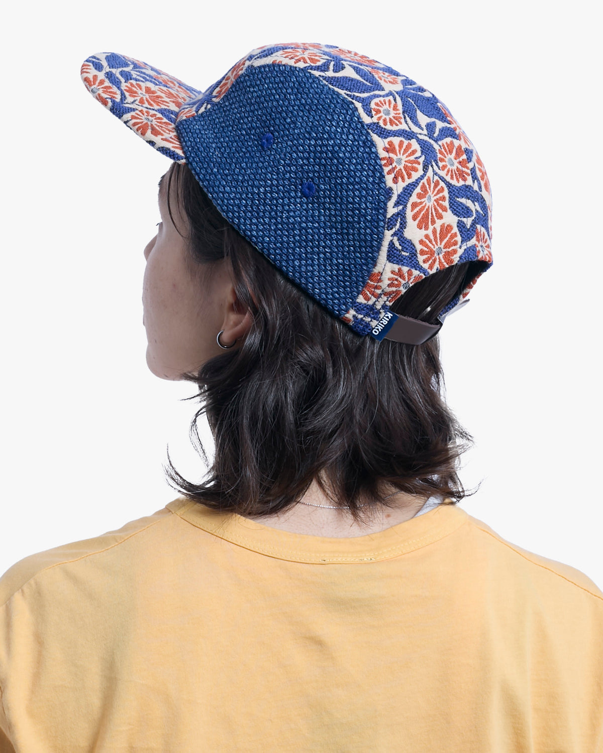 Kiriko Original Cap, 5-Panel, Two Tone, Orange Chrysanthemum French Jacquard with Washed Indigo Sashi-Ori