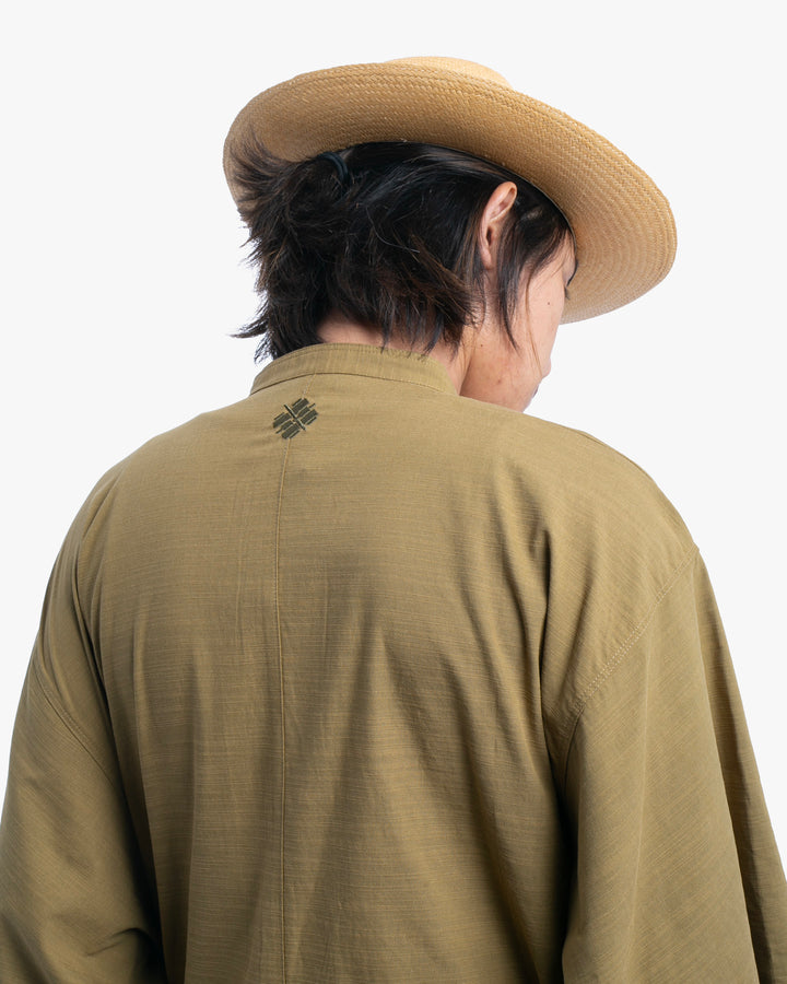 Wa-Modern, Long Sleeve Button Up Tunic, Embroidered, Khaki