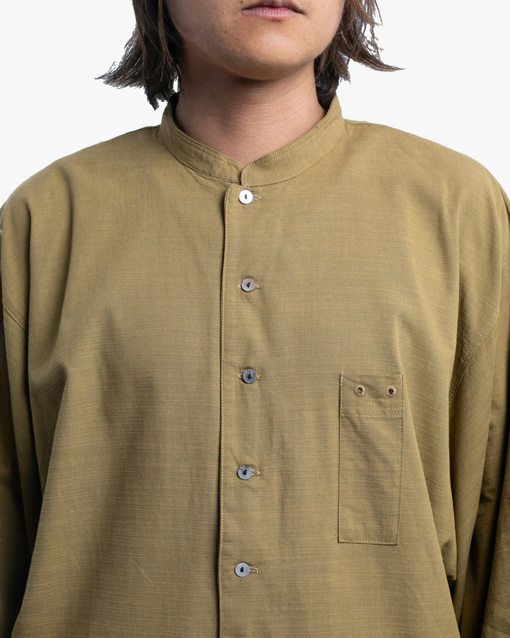 Wa-Modern, Long Sleeve Button Up Tunic, Embroidered, Khaki