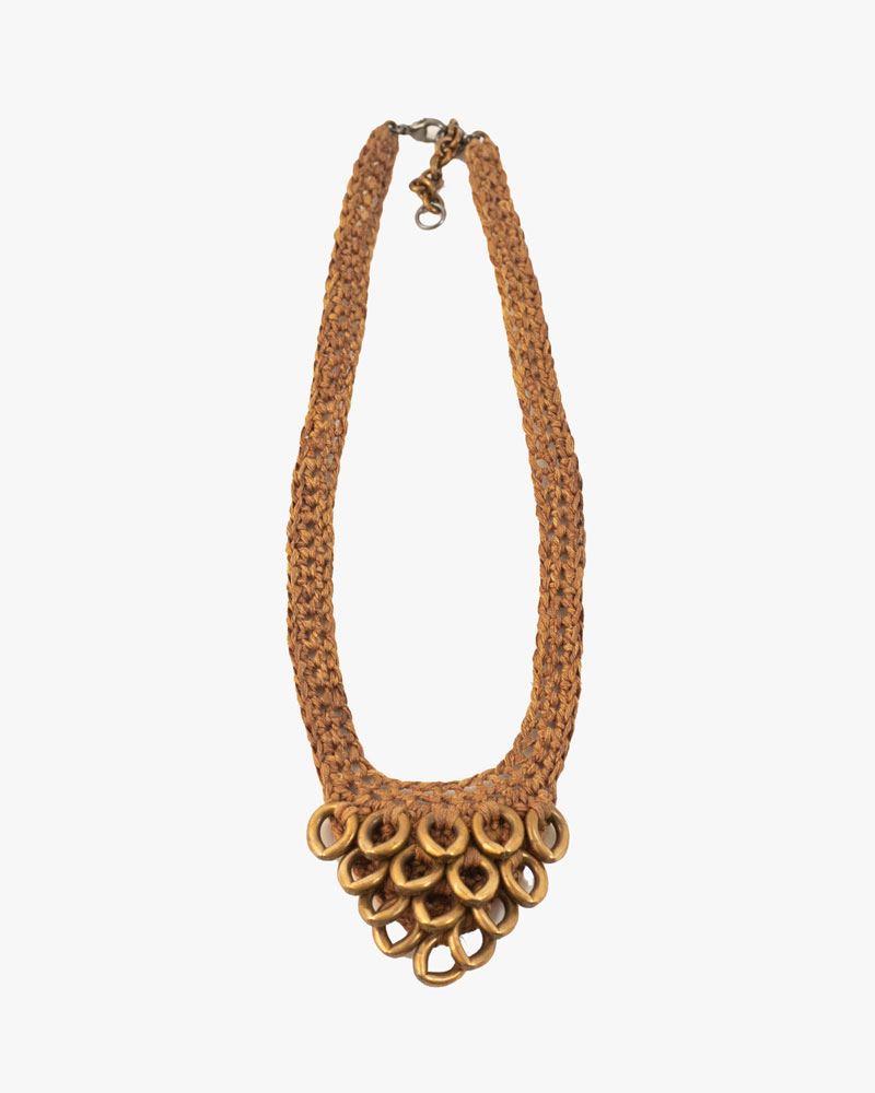 Boet x Kiriko Necklace, Crocheted Artichoke, Kakishibu (Persimmon-Dyed)