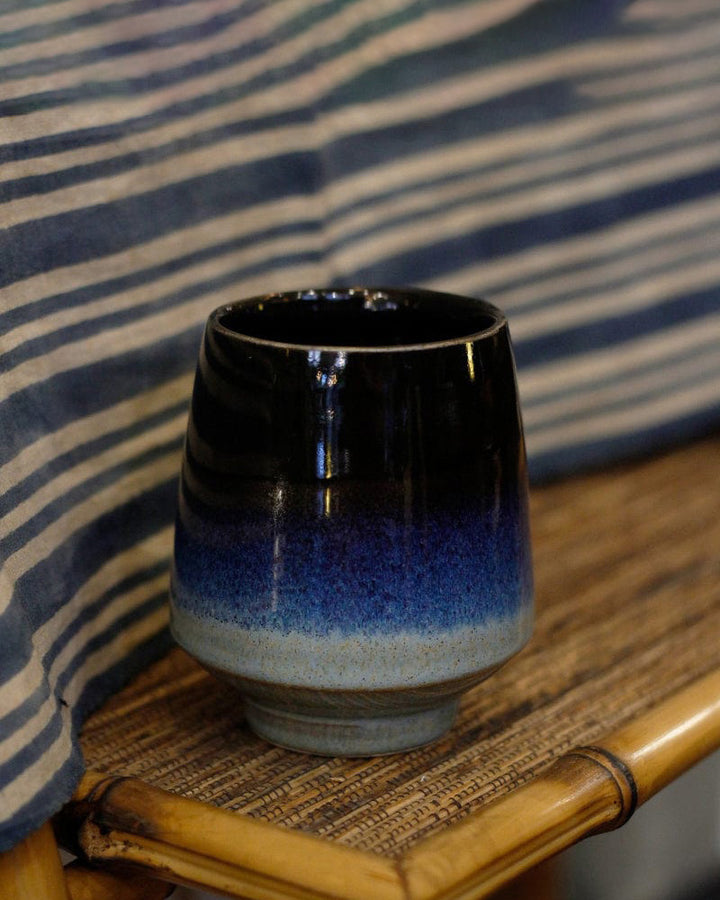 Kelly Pottery, Yunomi Dipped, Black and Sea Foam Gradient
