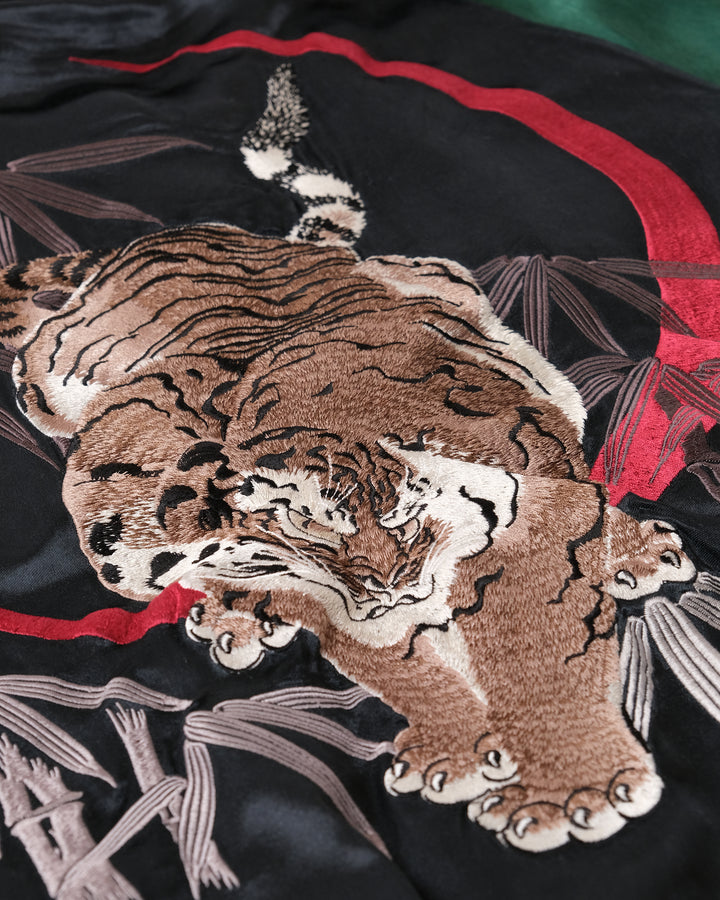 Japanese Repro Souvenir Jacket, Reversible, XL, Japanese Classic Script, Tigers on Black and Green