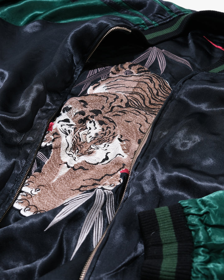 Japanese Repro Souvenir Jacket, Reversible, XL, Japanese Classic Script, Tigers on Black and Green
