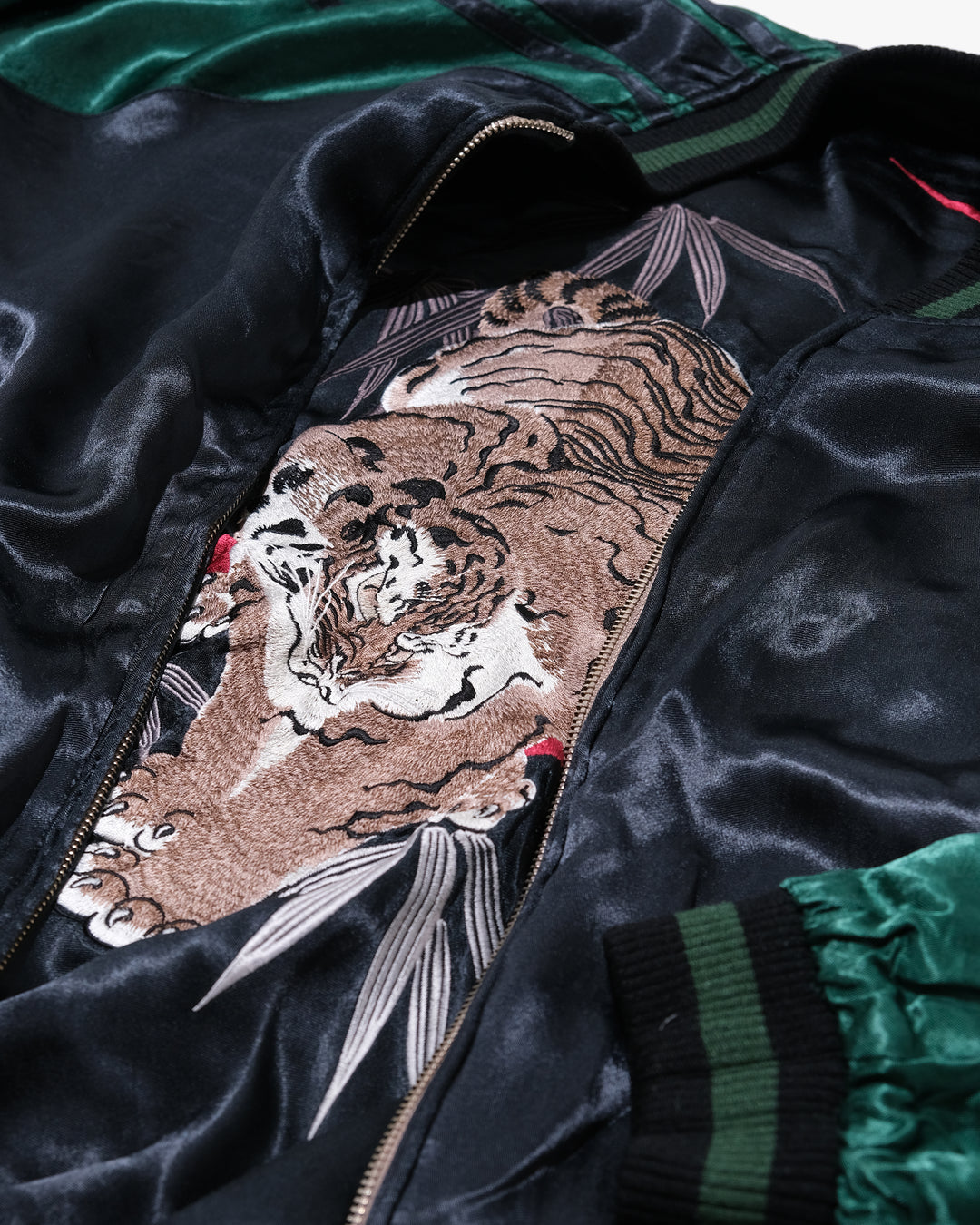 Japanese Repro Souvenir Jacket, Reversible, XL, Japanese Classic Script, Tigers on Black and Green