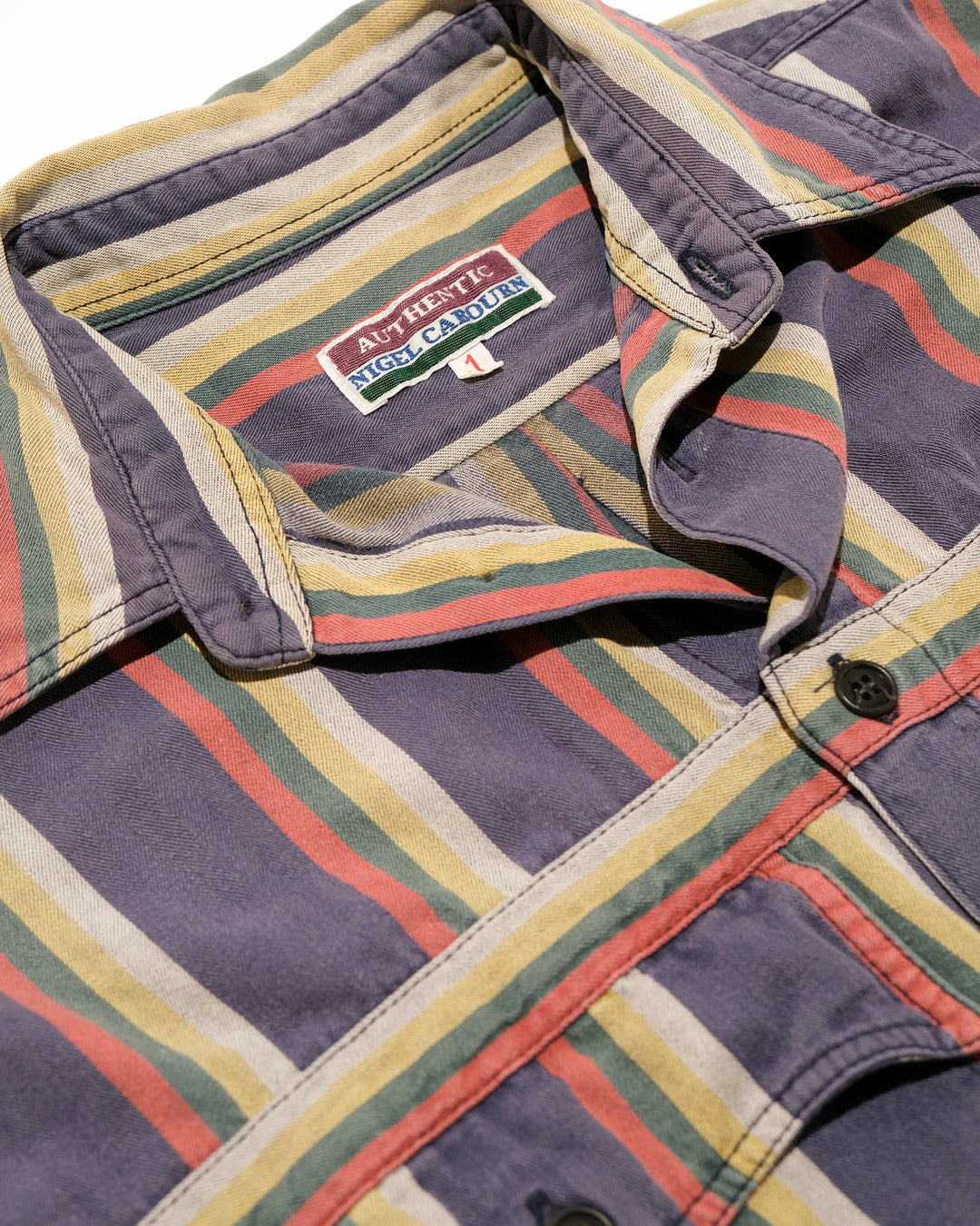 Japanese Repro Long-Sleeve Shirt, S, Nigel Cabourn, Blue with Multicolor Stripes