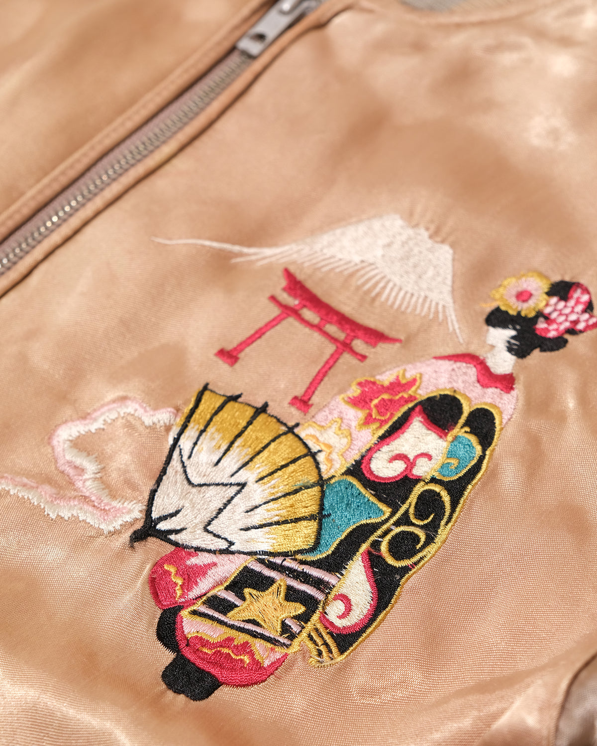 Japanese Repro Souvenir Jacket, Reversible, M, Japanese Classic Script, Mt. Fuji and Hawk on Gold