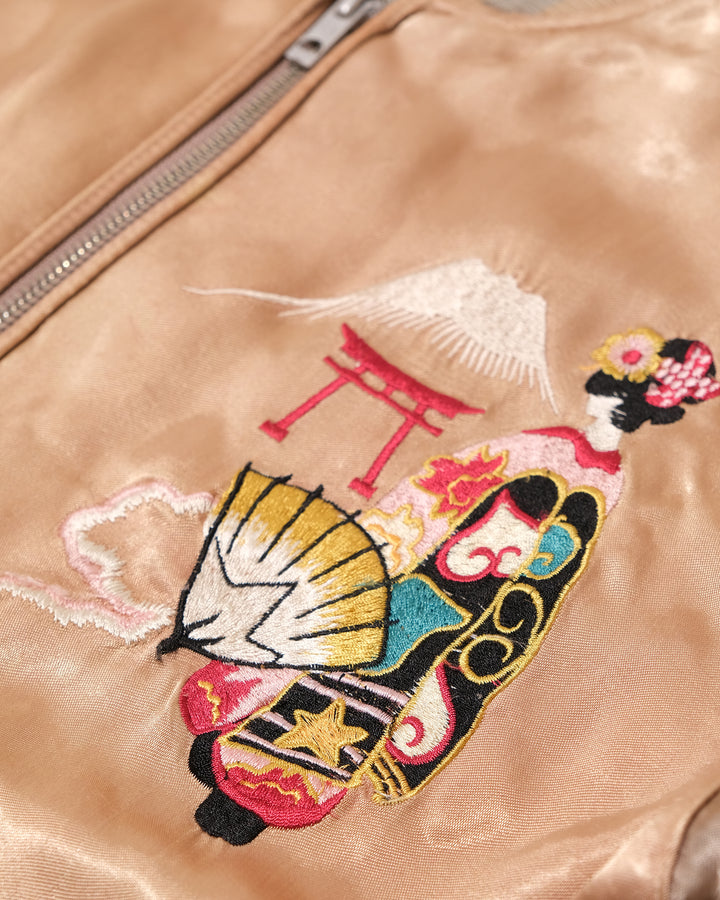 Japanese Repro Souvenir Jacket, Reversible, M, Japanese Classic Script, Mt. Fuji and Hawk on Gold