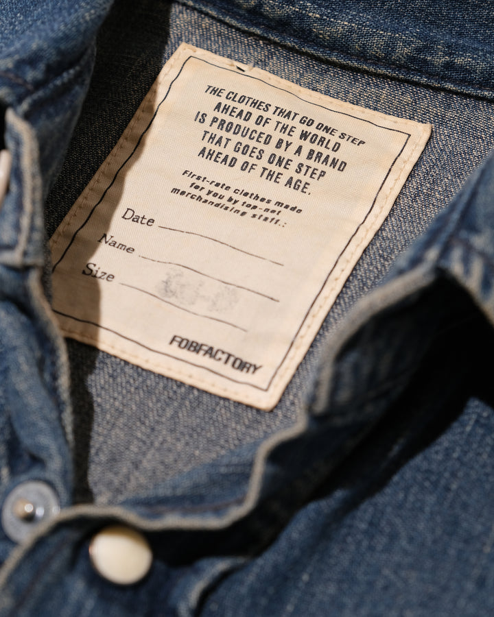 Japanese Repro Long-Sleeve Shirt, M, Fob Factory, Faded Blue Denim with Single Point Pockets