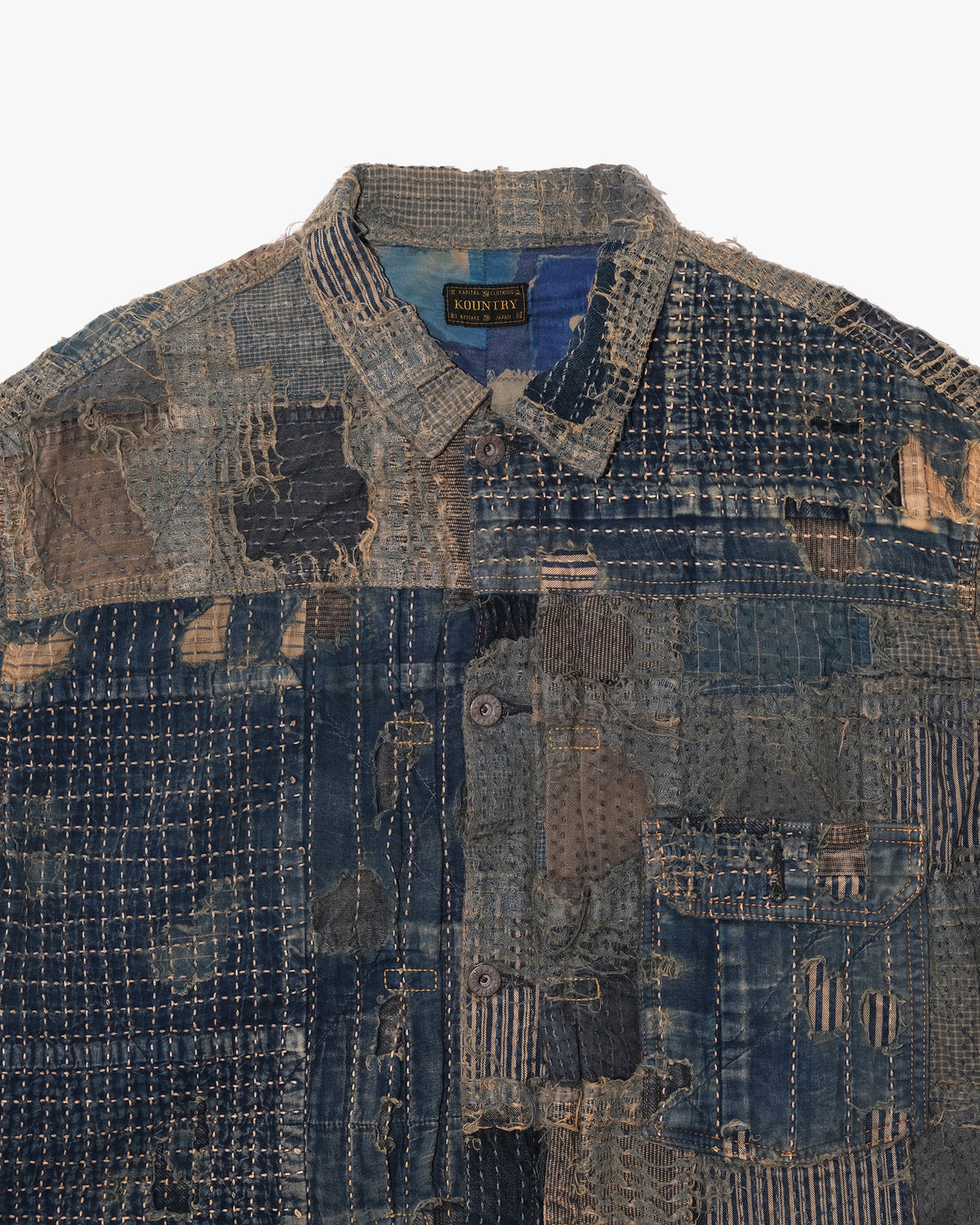 Japanese Repro Jacket, XXL, Kapital, Indigo Boro Patchwork with Sashiko Stitching