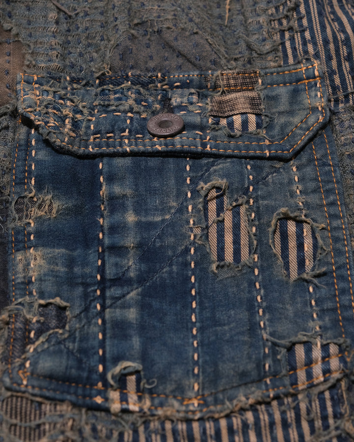 Japanese Repro Jacket, XXL, Kapital, Indigo Boro Patchwork with Sashiko Stitching