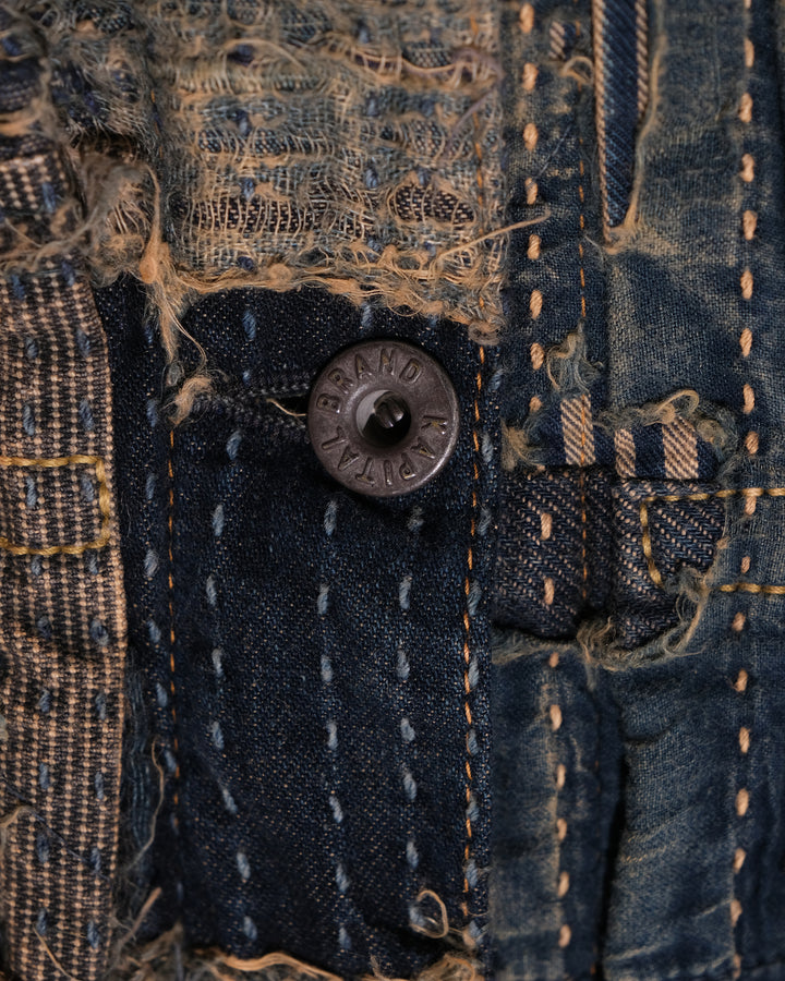 Japanese Repro Jacket, XXL, Kapital, Indigo Boro Patchwork with Sashiko Stitching