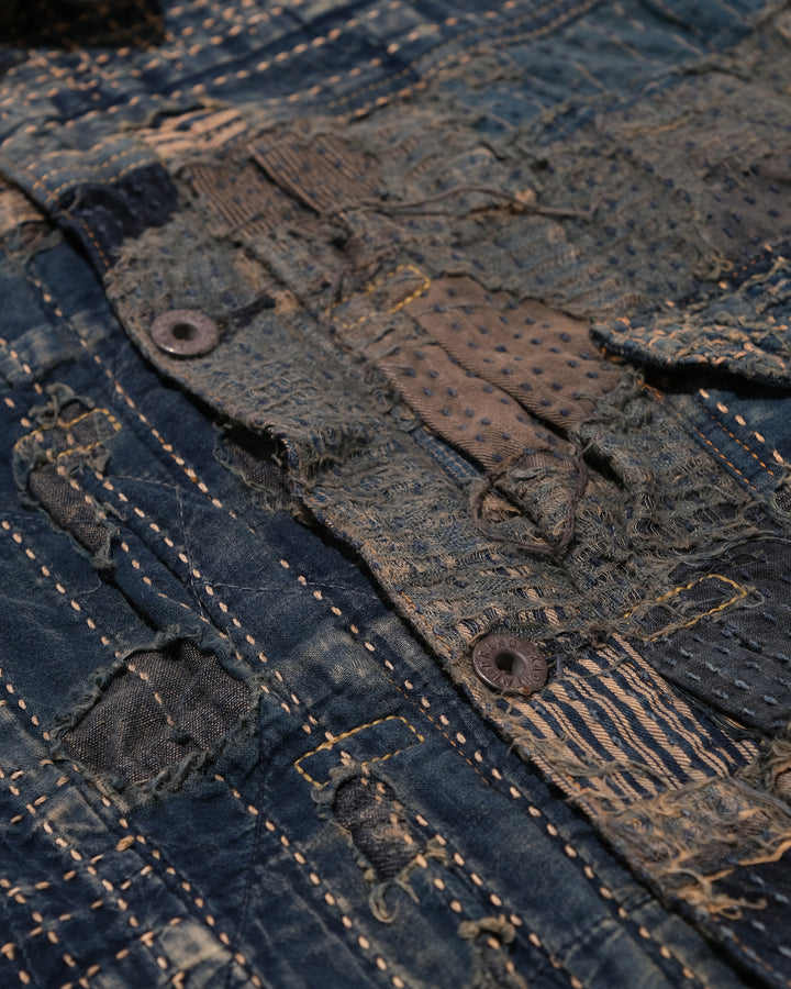 Japanese Repro Jacket, XXL, Kapital, Indigo Boro Patchwork with Sashiko Stitching