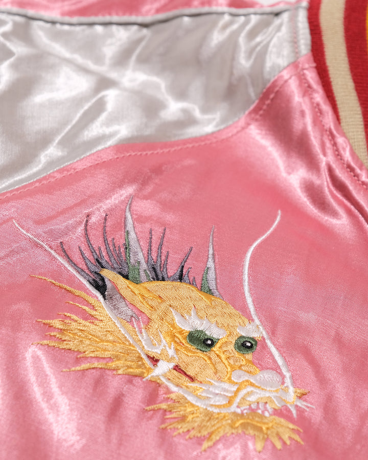 Japanese Repro Souvenir Jacket, Reversible, L, Houston, Pink and Black with Tiger and Dragon