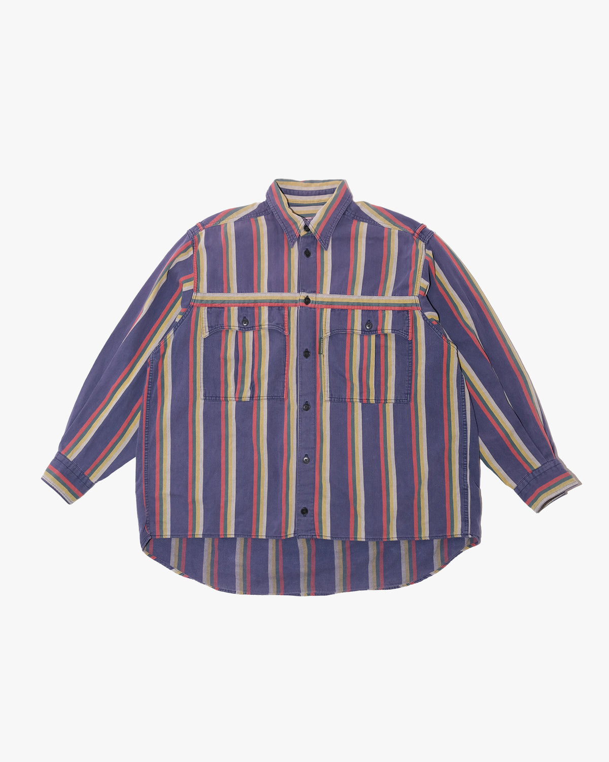Japanese Repro Long-Sleeve Shirt, S, Nigel Cabourn, Blue with Multicolor Stripes