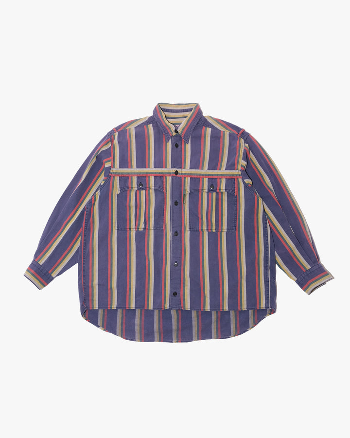 Japanese Repro Long-Sleeve Shirt, S, Nigel Cabourn, Blue with Multicolor Stripes
