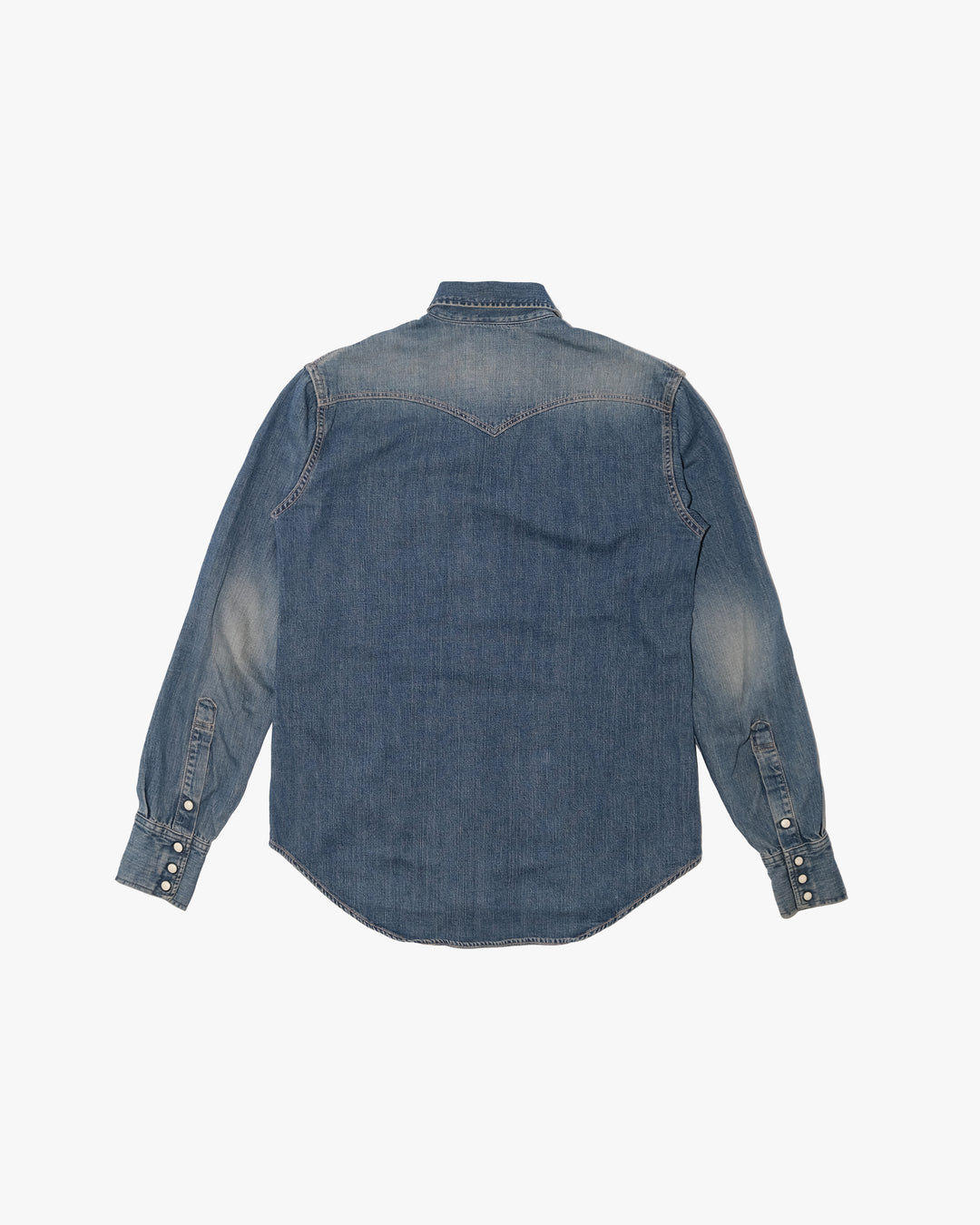 Japanese Repro Long-Sleeve Shirt, M, Fob Factory, Faded Blue Denim with Single Point Pockets