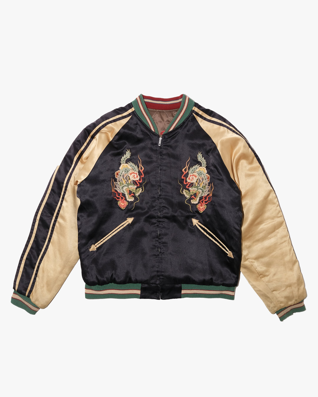 Japanese Repro Souvenir Jacket, Reversible, L, Toyo Enterprises, Dragon in Black, Gold, and Brown