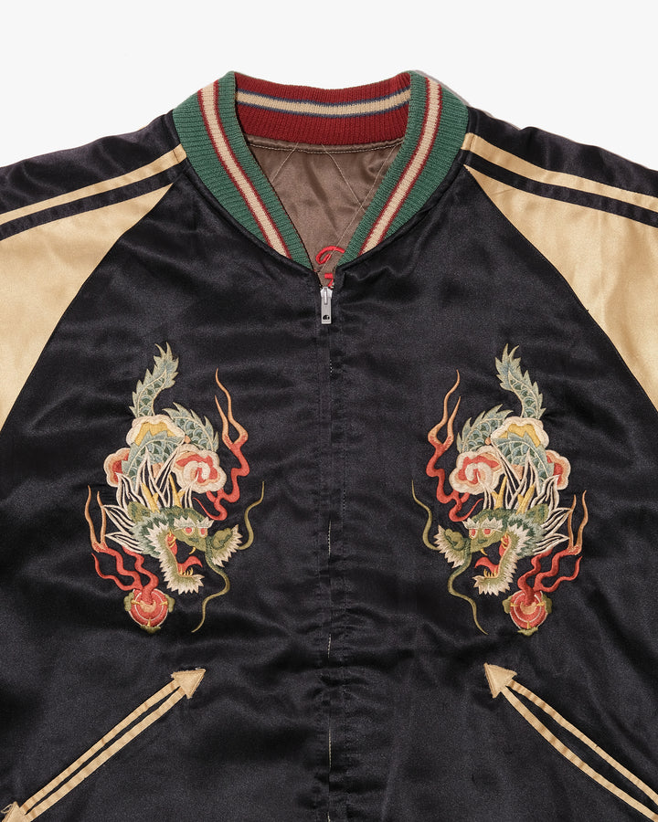 Japanese Repro Souvenir Jacket, Reversible, L, Toyo Enterprises, Dragon in Black, Gold, and Brown