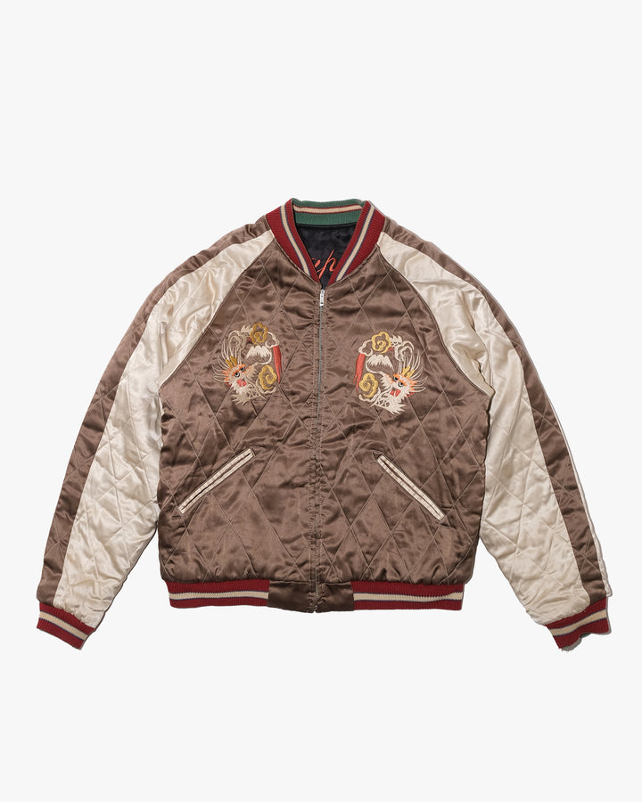 Japanese Repro Souvenir Jacket, Reversible, L, Toyo Enterprises, Dragon in Black, Gold, and Brown