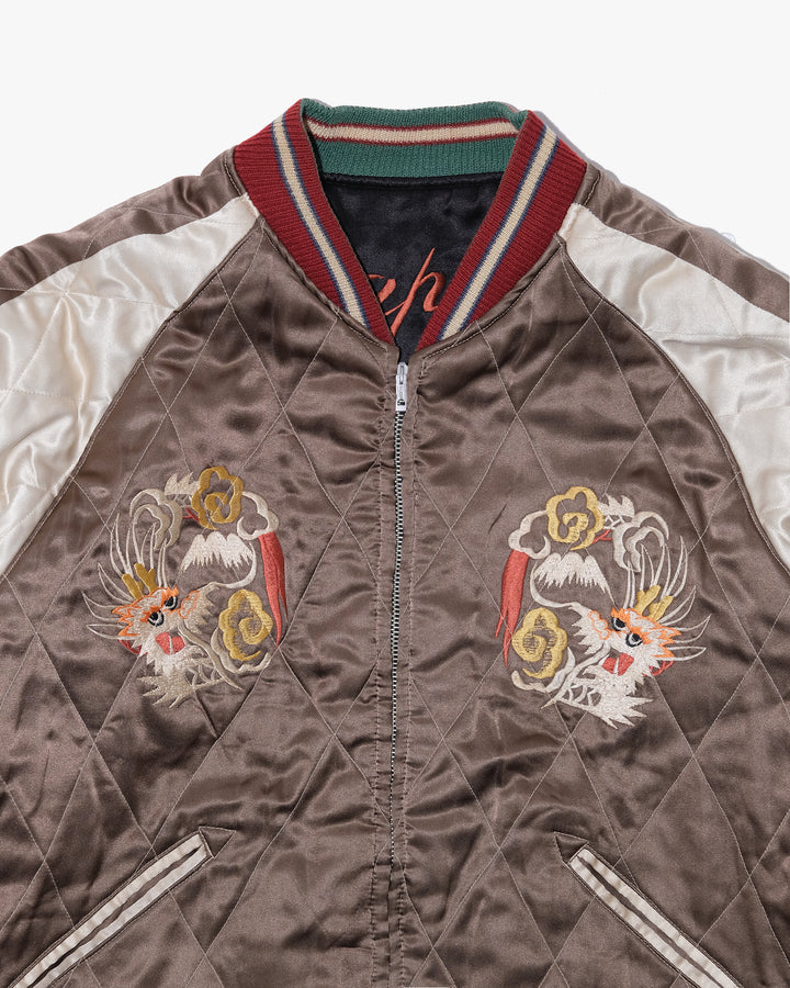 Japanese Repro Souvenir Jacket, Reversible, L, Toyo Enterprises, Dragon in Black, Gold, and Brown