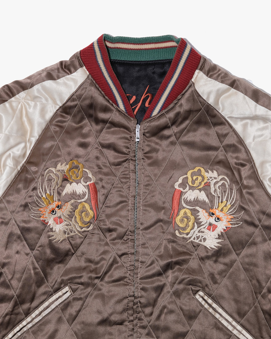 Japanese Repro Souvenir Jacket, Reversible, L, Toyo Enterprises, Dragon in Black, Gold, and Brown