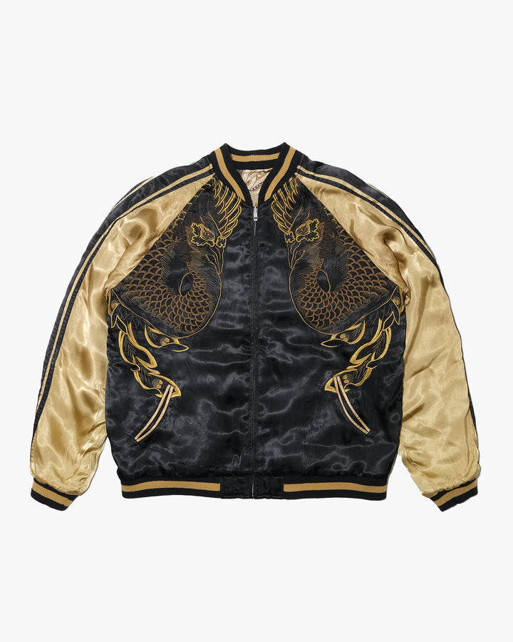 Japanese Repro Souvenir Jacket, Reversible, XL, Japanese Classic Script, Black and Gold Phoenix
