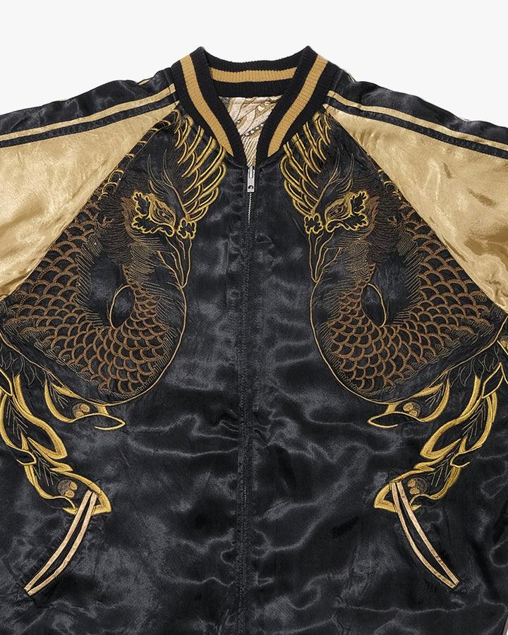 Japanese Repro Souvenir Jacket, Reversible, XL, Japanese Classic Script, Black and Gold Phoenix