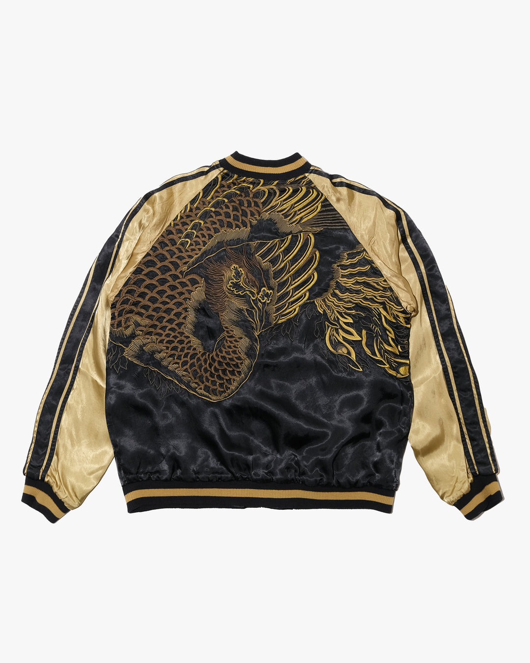Japanese Repro Souvenir Jacket, Reversible, XL, Japanese Classic Script, Black and Gold Phoenix