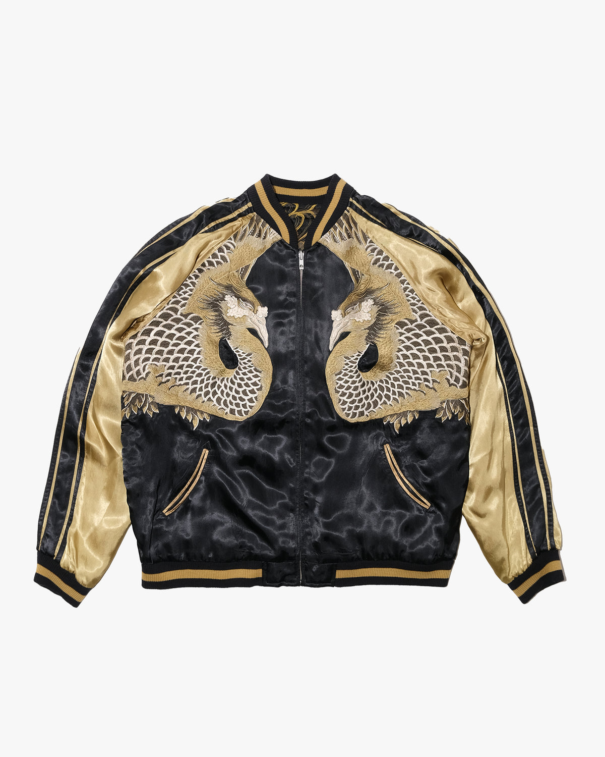 Japanese Repro Souvenir Jacket, Reversible, XL, Japanese Classic Script, Black and Gold Phoenix