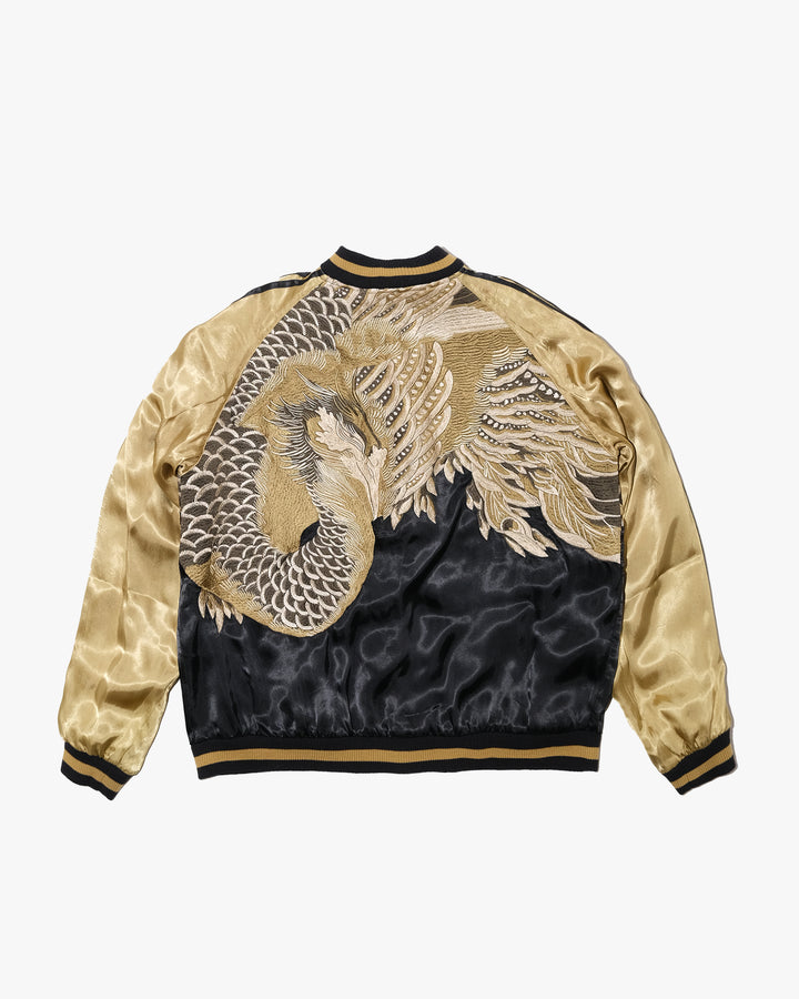 Japanese Repro Souvenir Jacket, Reversible, XL, Japanese Classic Script, Black and Gold Phoenix