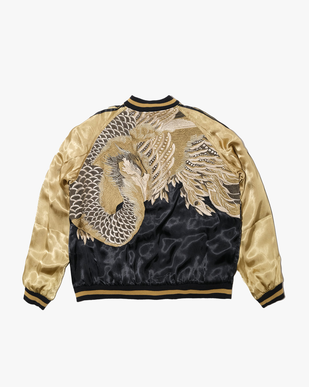 Japanese Repro Souvenir Jacket, Reversible, XL, Japanese Classic Script, Black and Gold Phoenix