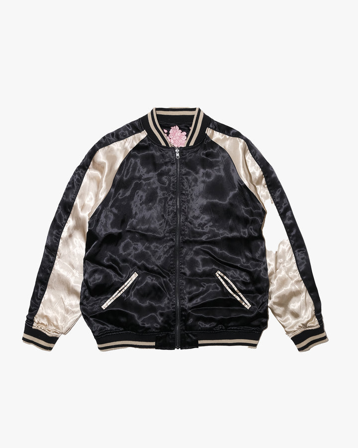 Japanese Repro Souvenir Jacket, Reversible, XL, Karakuri, Dragon with Pink Sakura on Black